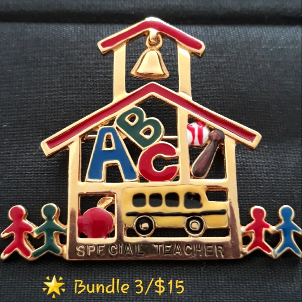Vintage TC Tanya Creations Signed Special Teacher School House Enamel Pin